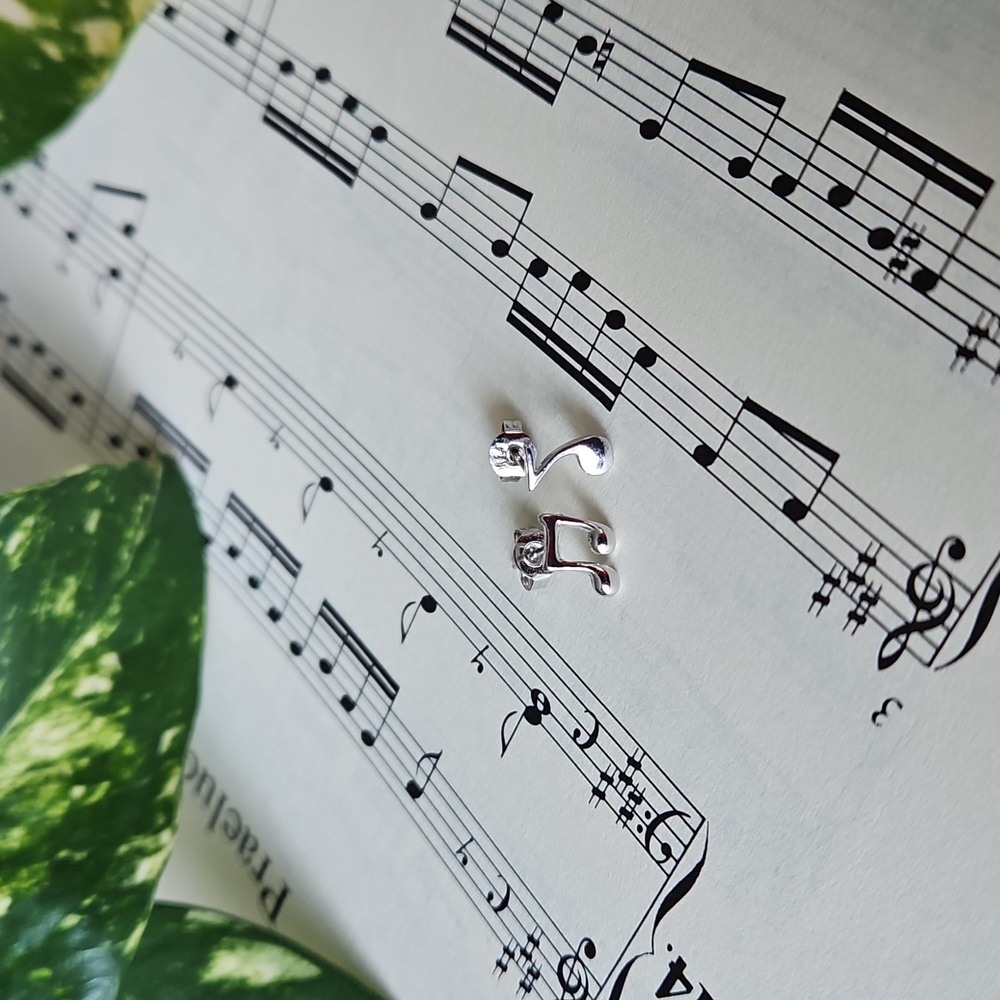 Silver Musical Note Earrings - Picture 7 of 7